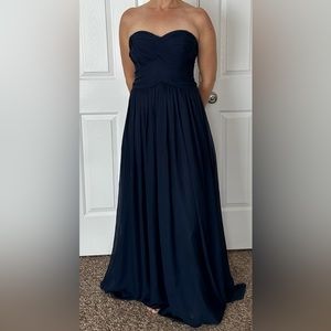 ❄️ JS Boutique Navy Blue Strapless Chiffon Dress size 6 Floor Length